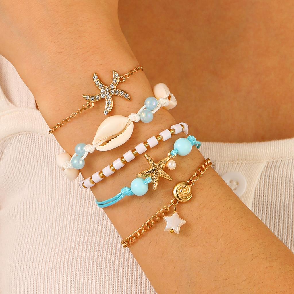 Bohemian Beach Anklet Set, Multi-Layer Beaded & Shell Charm Ankle Bracelets with Starfish, Turtle, Tassel Details