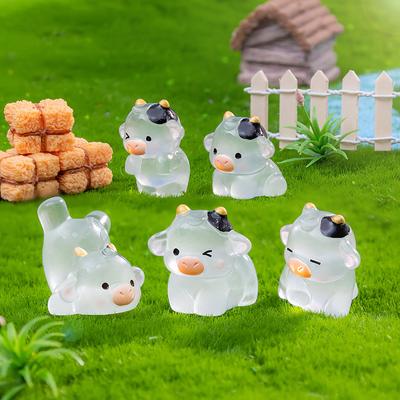 Creatively Cute Mini Luminous Cows Miniature Figurines DIY Home Decoration Accessories Gifts Car Desktop Small Ornaments