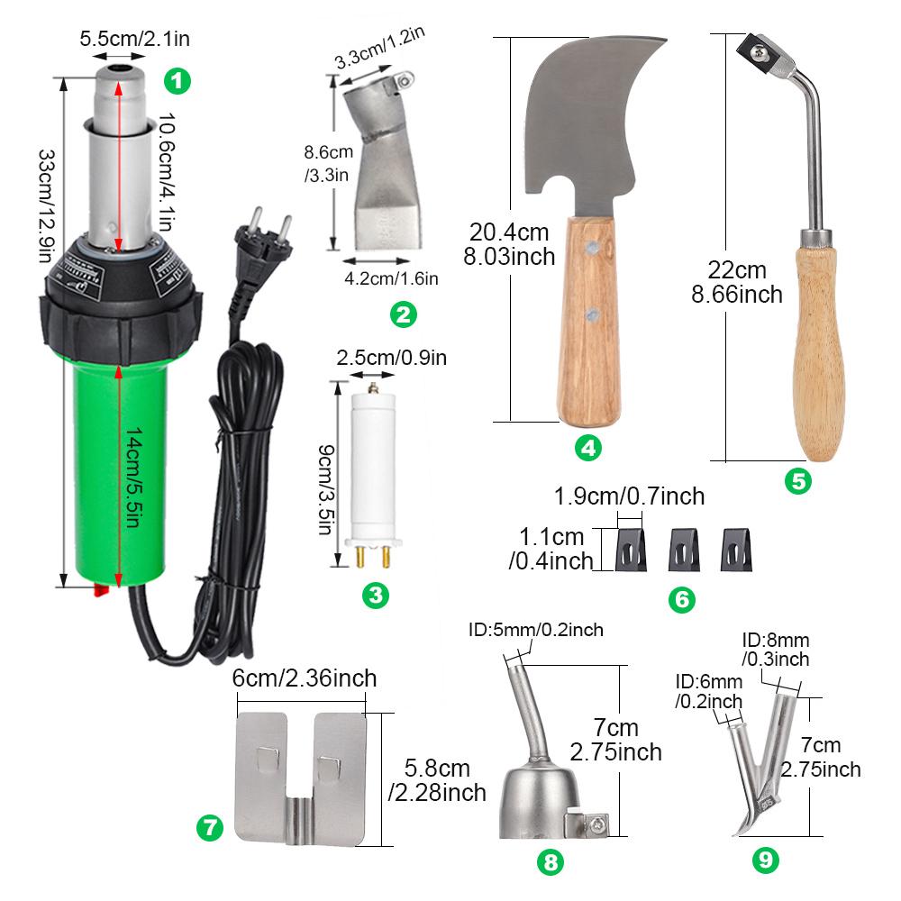 220V Plastic Welding Gun 1600W Machine Electric Hot Air Gun Welding Torch + Heating Core / Welding Nozzle Accessories For PVC