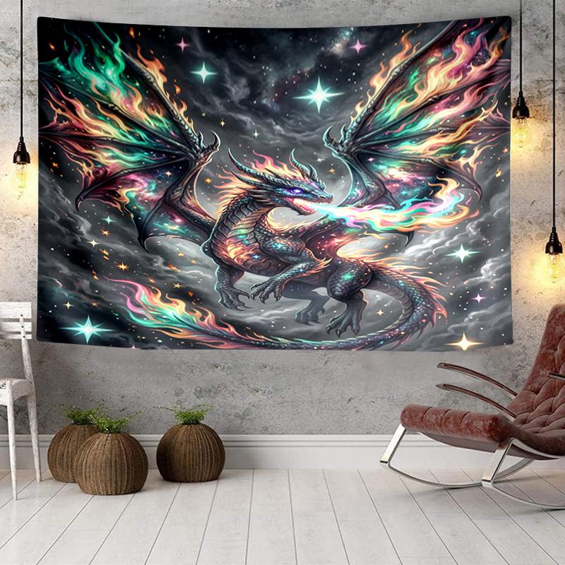 Blue Dragon Holding Stars Tapestry Room Decoration Wall Hanging for Living Room Bedroom, Dormitory, Birthday and Christmas Gifts