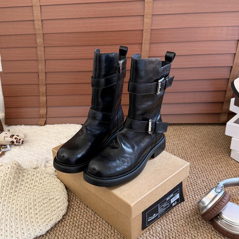 

Thick-soled Maillard retro medium boots women s belt buckle short boots 2025 new autumn popular Martin boots thin boots 40
