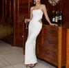 Milk Silk Suspender Dress, European and American Sexy Waist Halter High Split Slim Pleated Dress