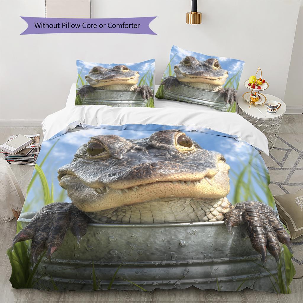 Cute Crocodile Pattern Bedding Home Decoration Birthday Gift (1 * Duvet Cover + 2 * Pillowcase, Without Core)