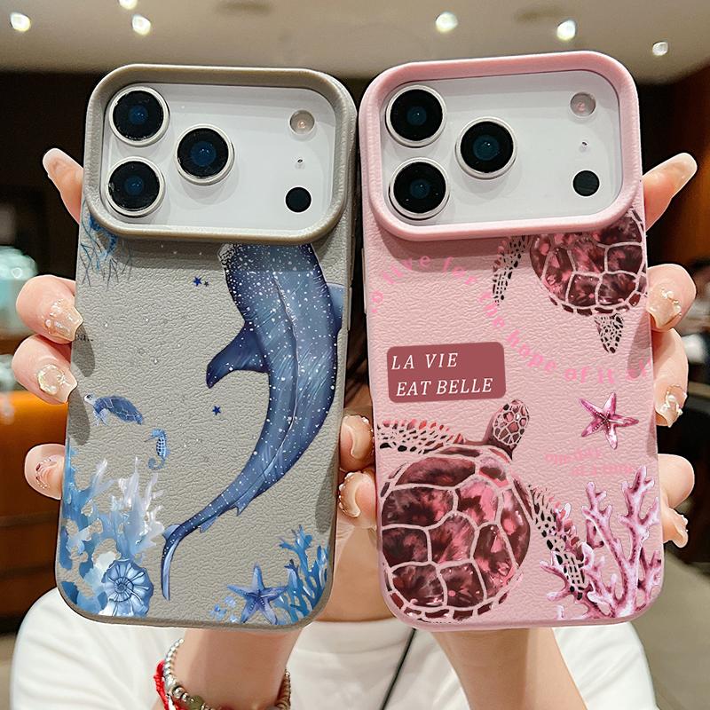 Colorful Ocean Park Phone Case For iPhone 17 16 Pro Max Luxury Leather Texture Matte Silicone Cover For iPhone 15 14 13 Pro Max 11 16e 17e