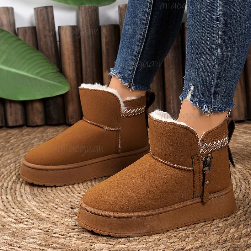 Fashion Winter Thicken Plush Snow Boots Women Side Zip Thick Sole Non Slip Cotton Padded Shoes Comfort Platform Ankle Boots Size 36 42