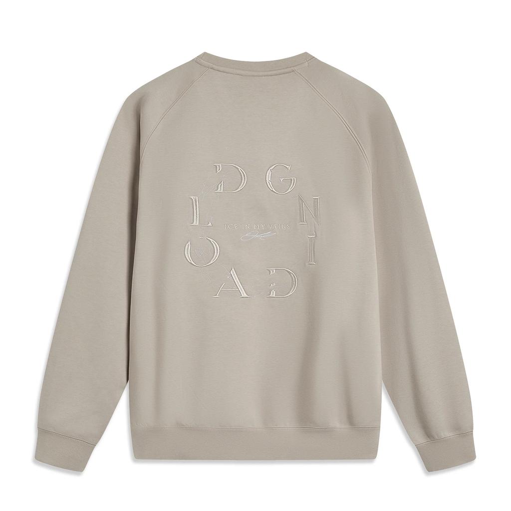 Li Ning Wade Series Letter Round Neck Comfortable Breathable Versatile Fleece Warm Loose Sports Sweatshirt Men sweatshirt Dusty-Gray AWDU293-3