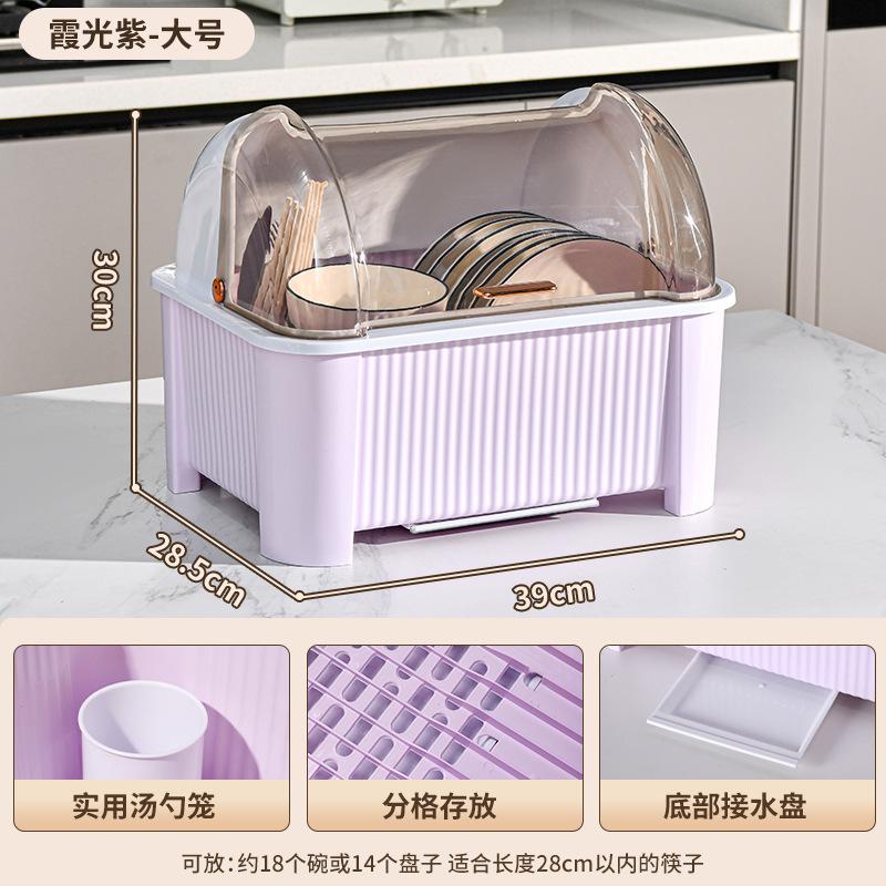 Kitchen Dish Drainer with Cover Storage Box for Bowls Plates Utensils Household Organizer Rack
