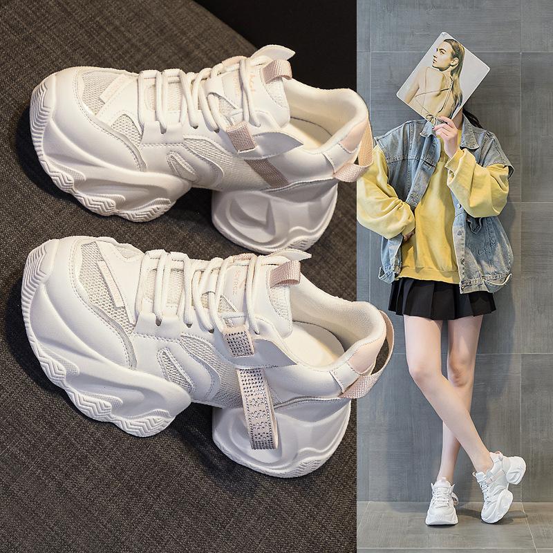 Thick-soled transparent mesh and double-layer mesh heightening dad shoes 2025 new casual versatile fashion style small women's shoes