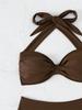 2025 Women's Solid Color Tie-up Bikini Split Swimsuit - European & American Style