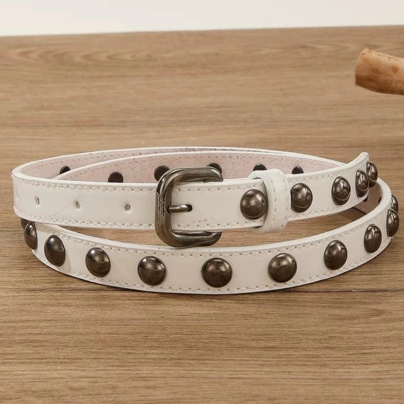 PU Leather Waist Belt with Pin Buckle Harajuku Rivet Waist Belt Woman Girls Jeans Dresses Skirt Coat Thin Waistband