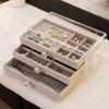 Multifunctional Velvet Jewelry Storage Box with Dustproof Drawer for Earrings Necklace Rings Bracelets