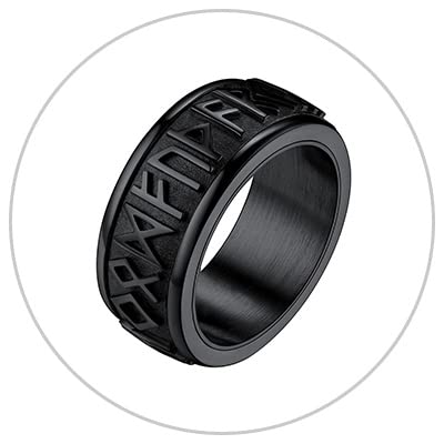 U7 Stainless Steel Norse Runes Spinner Ring for Man Black Gold Color Rotatable Band Fidget Anxiety Release Unisex Jewelry