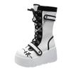 Women's Single Boots New Winter Round Front Lace-up Side Zipper Rivet Thick Soled Non-slip Mid-calf Boots