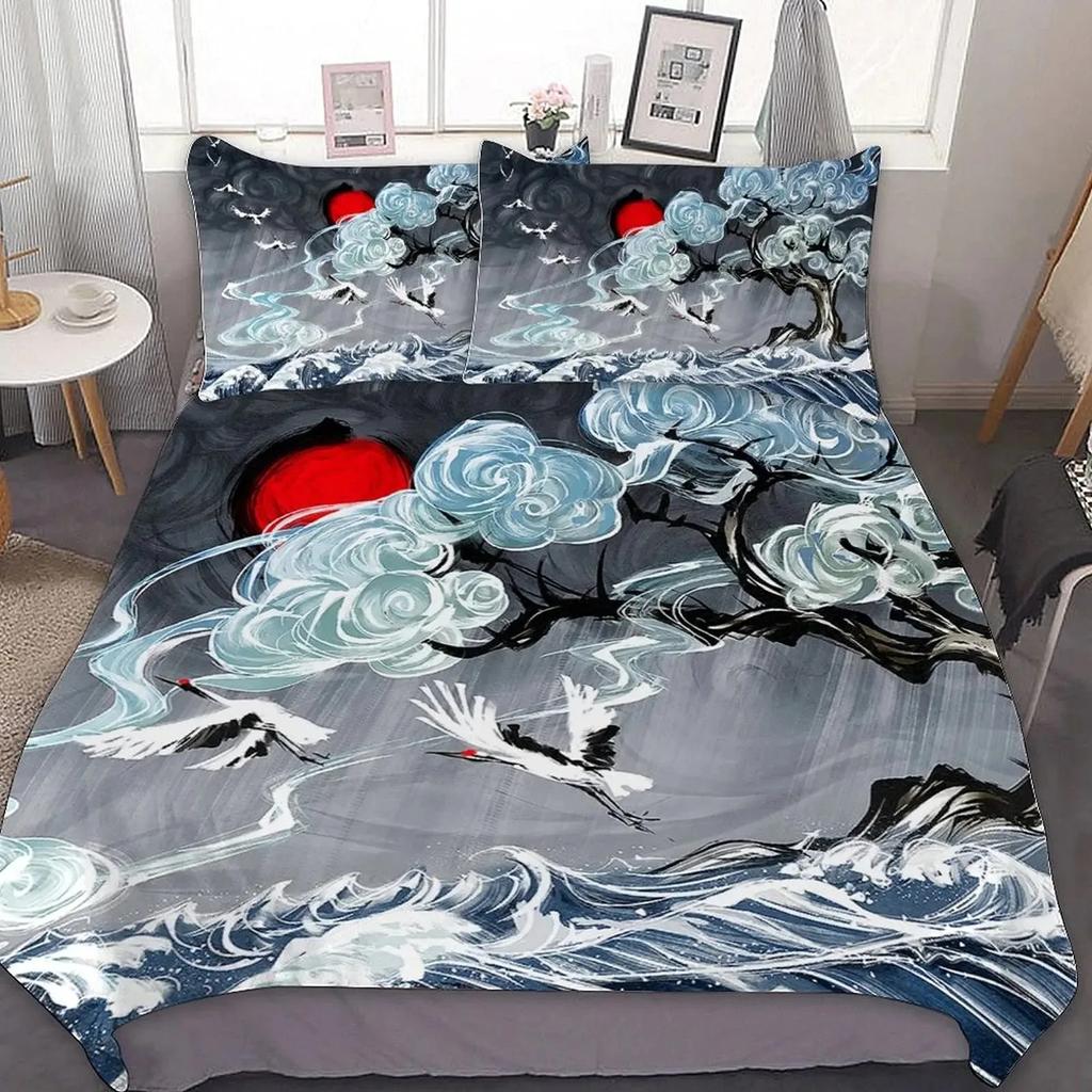 Japon Samuray Nevresim Takımı Karate Yatak Takımları Japon Kültürü Gün Batımı Yorgan Kılıfı Siyah Yumuşak Yorgan Kılıfı Kraliçe Boyutu
