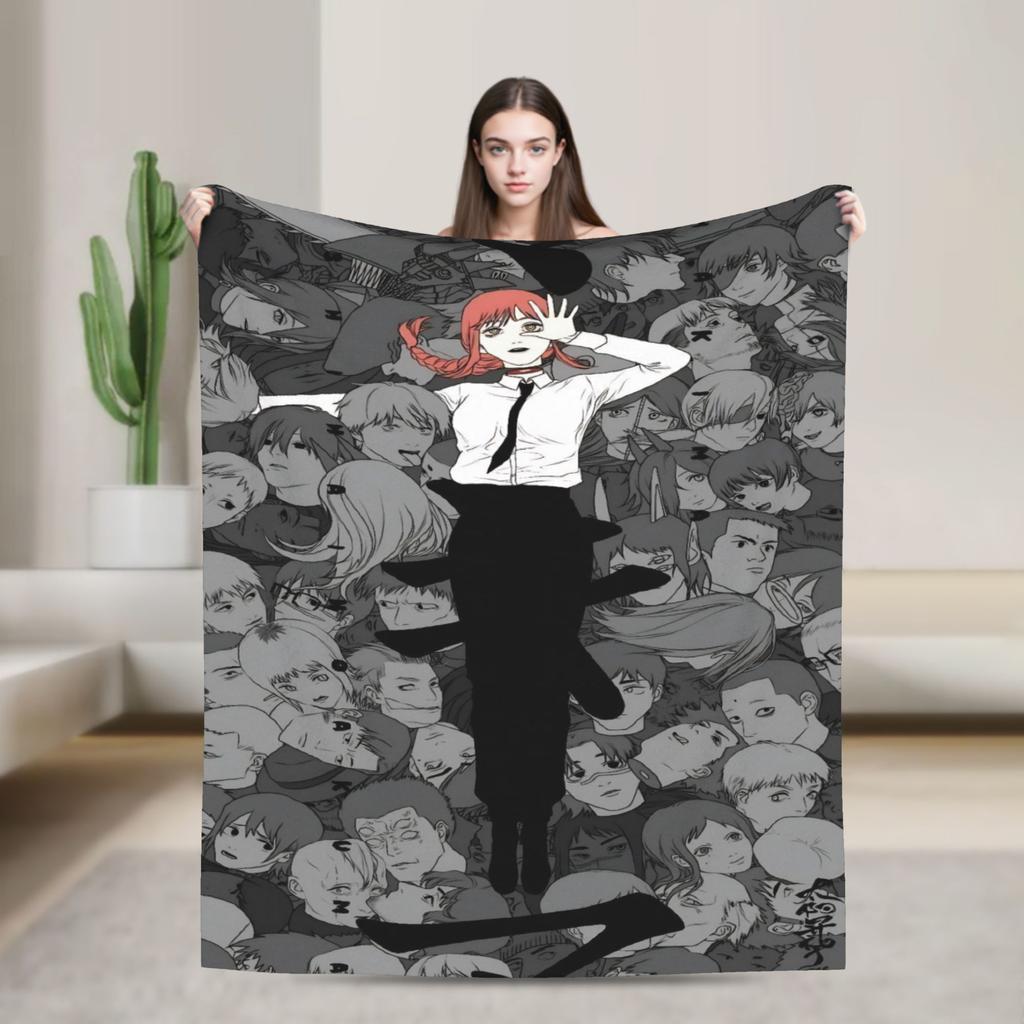 Makima Anime Girl Blanket C-Chainsaws Flannel Novelty Warm Throw Blanket for Home Summer