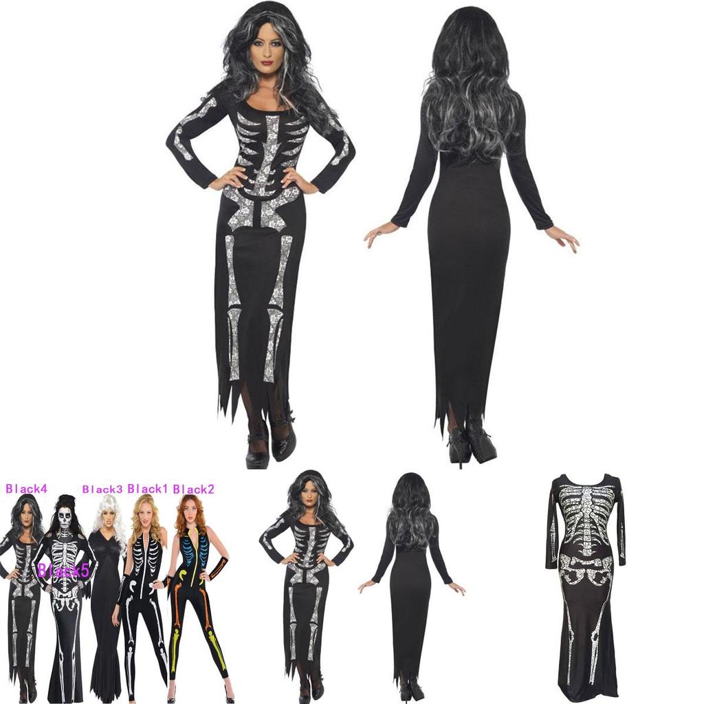 Plus Halloween Midnight Horror Vampire Skeleton Costume Long Fancy Dress Outfit For Spooky Events