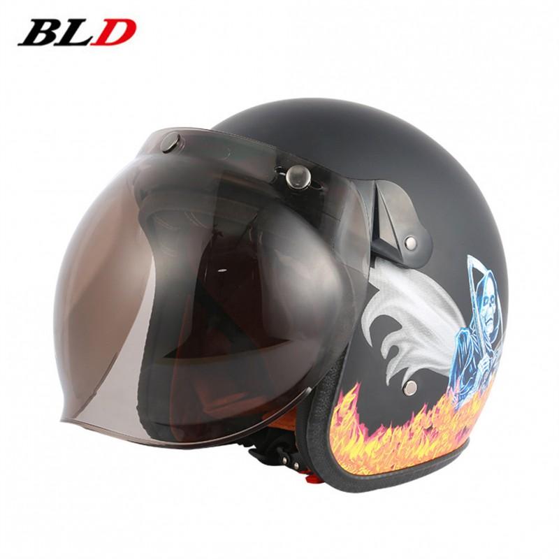 BLD Motorcycle Helmet 3/4 Open Face Men Women Universal Fit All Season Riding