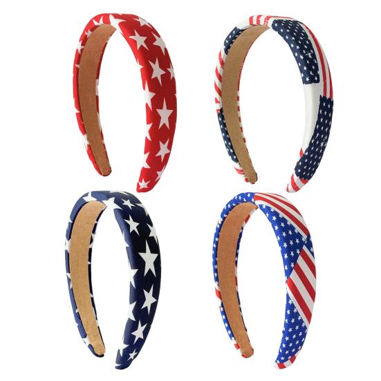 Women Headband USA Flag Independence Day Stars Stripes Pattern Headband Sponge Filling Non-Slip Hair Hoop Holiday Party Hair Accessory