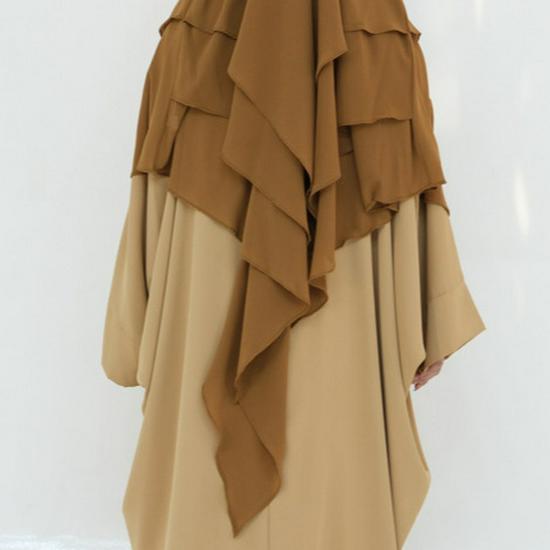 2025 Loriya Double Layer Ruffle Big Swing Middle East Solid Color Headscarf HJ927
