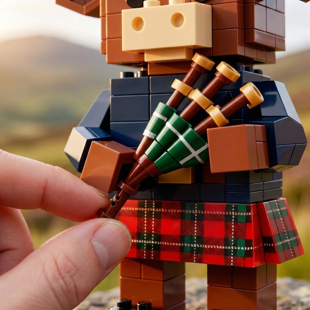 Building Block Set Scottish Highland Bull with Bagpipes 241 Pieces Creative Construction Toy Model for Display and Collection