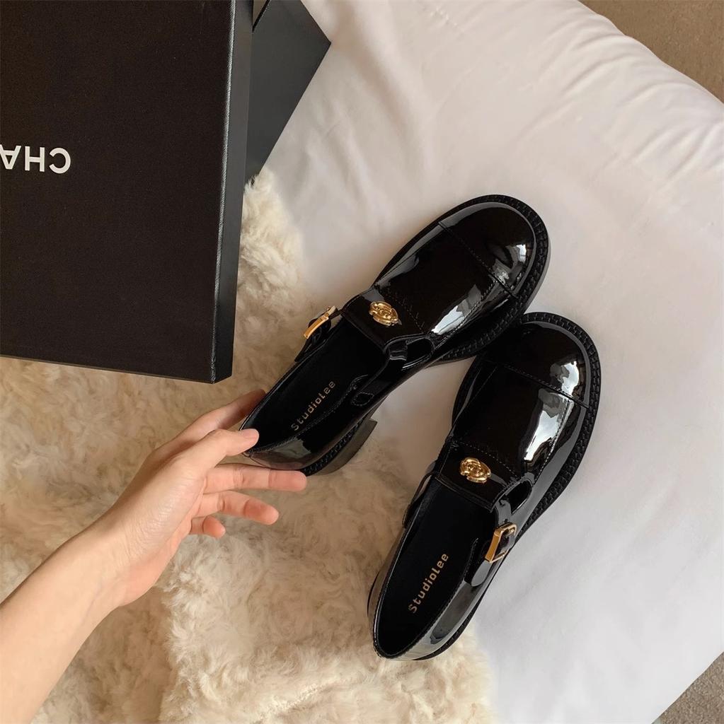 Cowhide version~ Miss Bird~ Temperament camellia round head buckle with Mary Jane single shoes leather shoes women