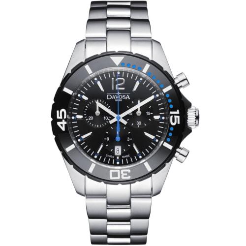 Davosa Nautic Star Chrono Swiss-made Watch, 10 ATM Water Resistant, Silver, Model 163.473.45, for Men