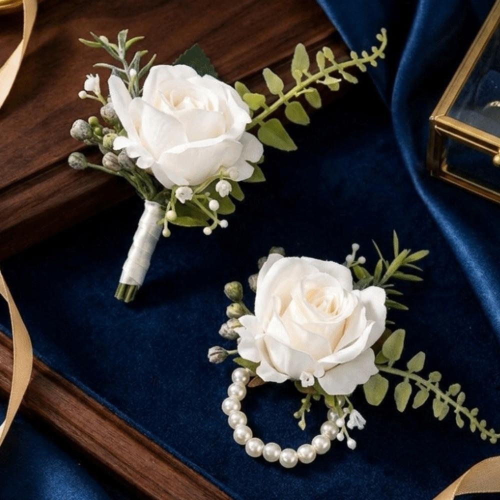 Elegant Boutonniere Flowers Exquisite Wrist Corsage Brooches Wedding Accessories Groom Attire