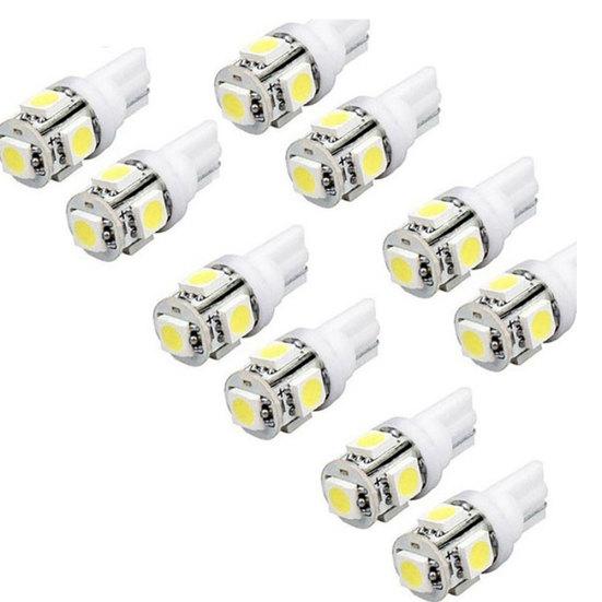 10Pcs W5W 2825 T10 Wedge 5-SMD 5050 Xenon White Light LED Bulbs Car Auto Lights