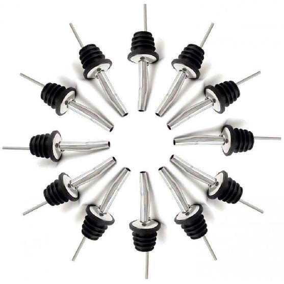 12 Pack Stainless Steel Bottle Pourers Tapered Spout Liquor Pourers