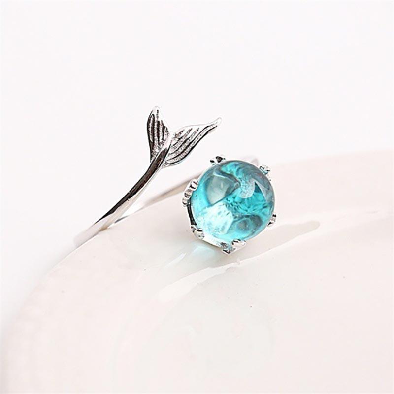 BELLA BOX Blue Crystal Mermaid Bubble Open Rings For Women Wedding Birthday Gift Fashion High Qualtiy Jewelry
