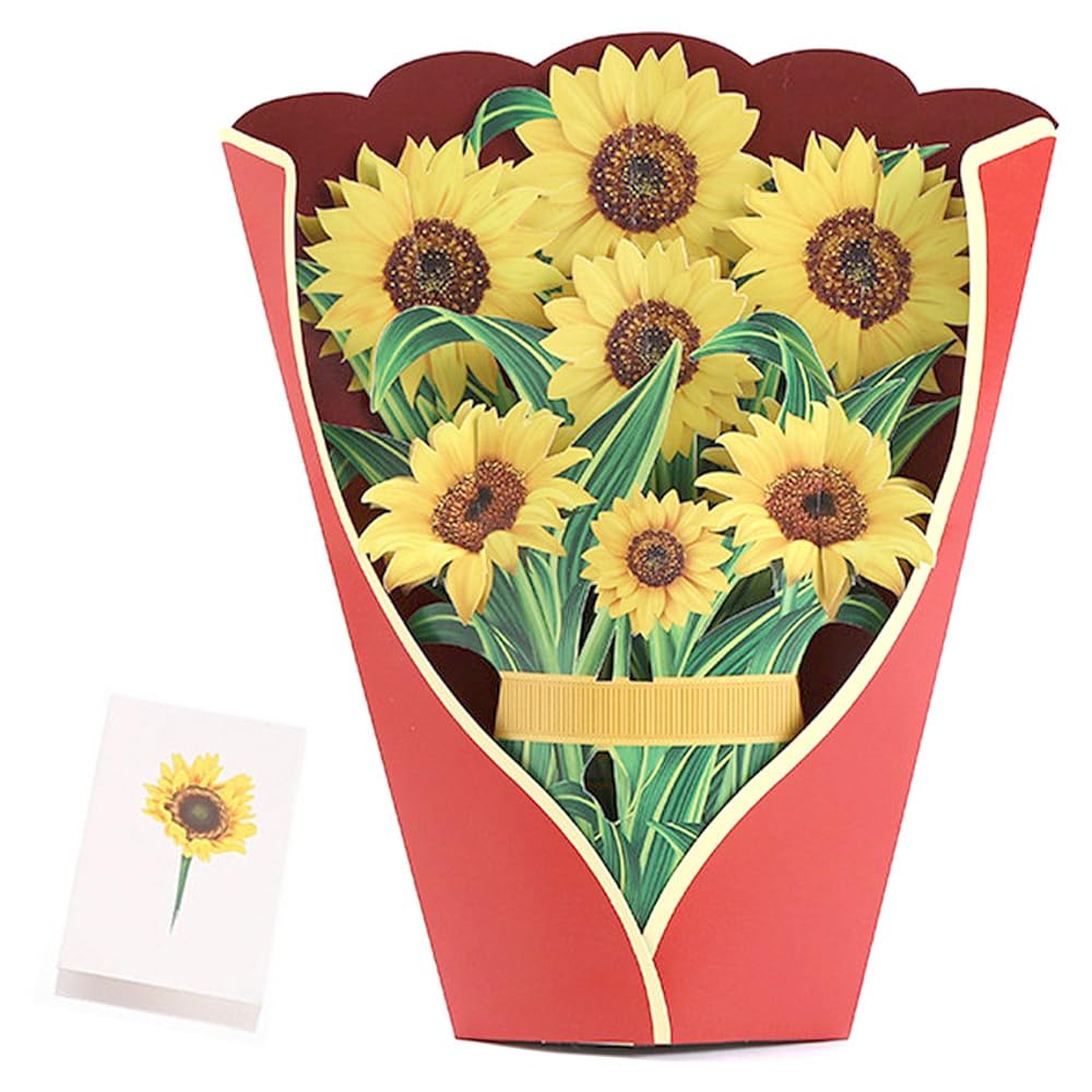 Moin Moin Message Greeting Card with Flower Envelope and Mini Card Paper Bouquet of Sunflowers and Yellow 3D Realistic Big and Makes a Great