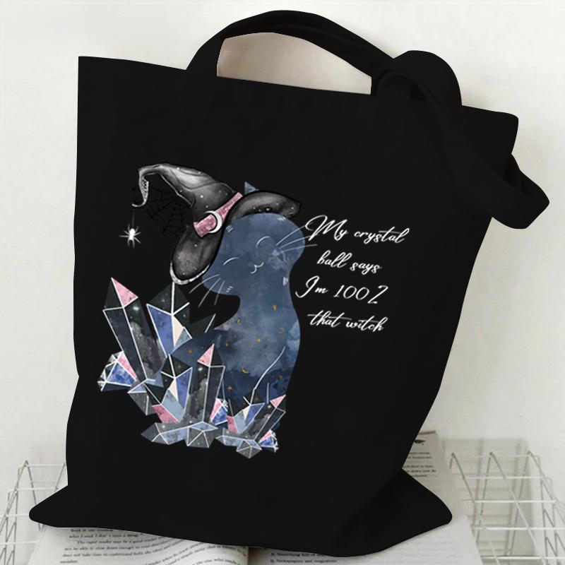 Cat Tote Bag Gothic Black Cat Shopper Halloween Party Gift Shopping Bag Spooky Seasonal Fun Animal Women's Tote Bag