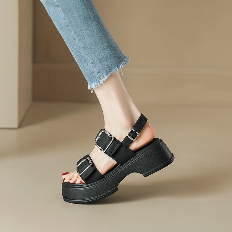 Platform sandals women's summer new Internet celebrity fashion women's one-button Roman sandals women's wide strip muffin shoes