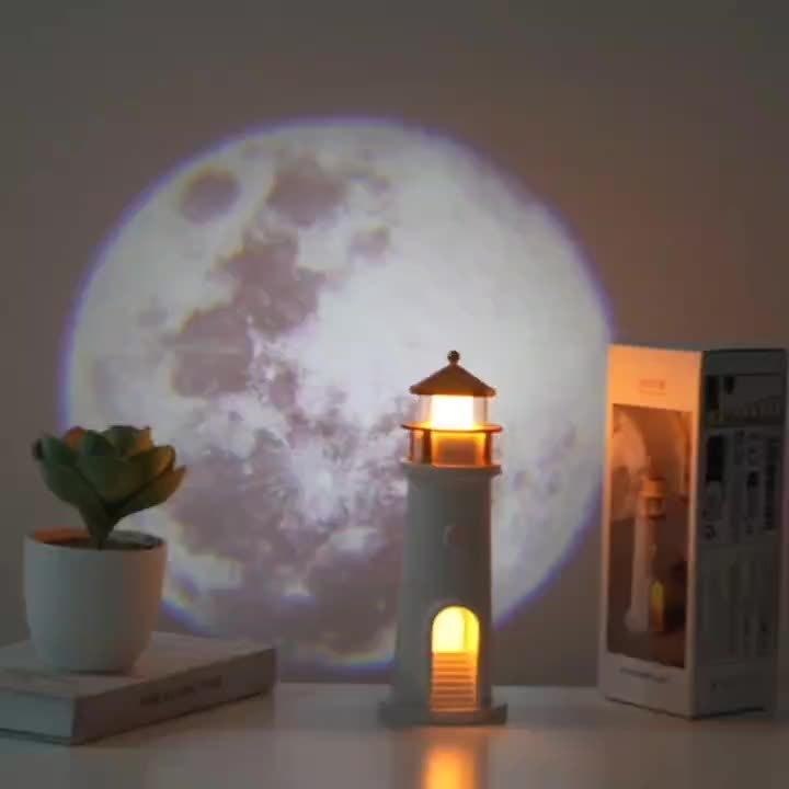 1pc Projector-equipped Moon Lighthouse Night Light with A Sensitive Human Body Sensor Switch and Always-on Function That Can Be Set At Will