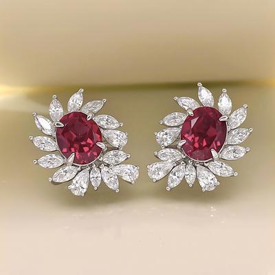 Huitan Brilliant Red Cubic Zirconia Stud Earrings Women for Engagement Wedding Accessories Gift Silver Color New Fashion