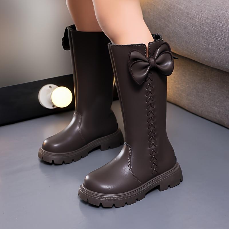 Girls High Top Winter Boots Bow Detail Slip Resistant Rubber Sole Zipper Closure Warm Fabric Lining