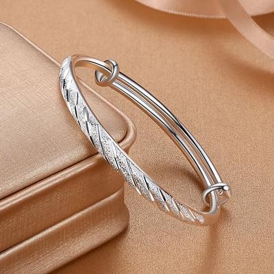 Moda 925 Plata Pulseras Ajustables Para Mujeres Vintage Elegante Geométricas Brillantes Mate Brazalete Joyería de Fiesta Regalos