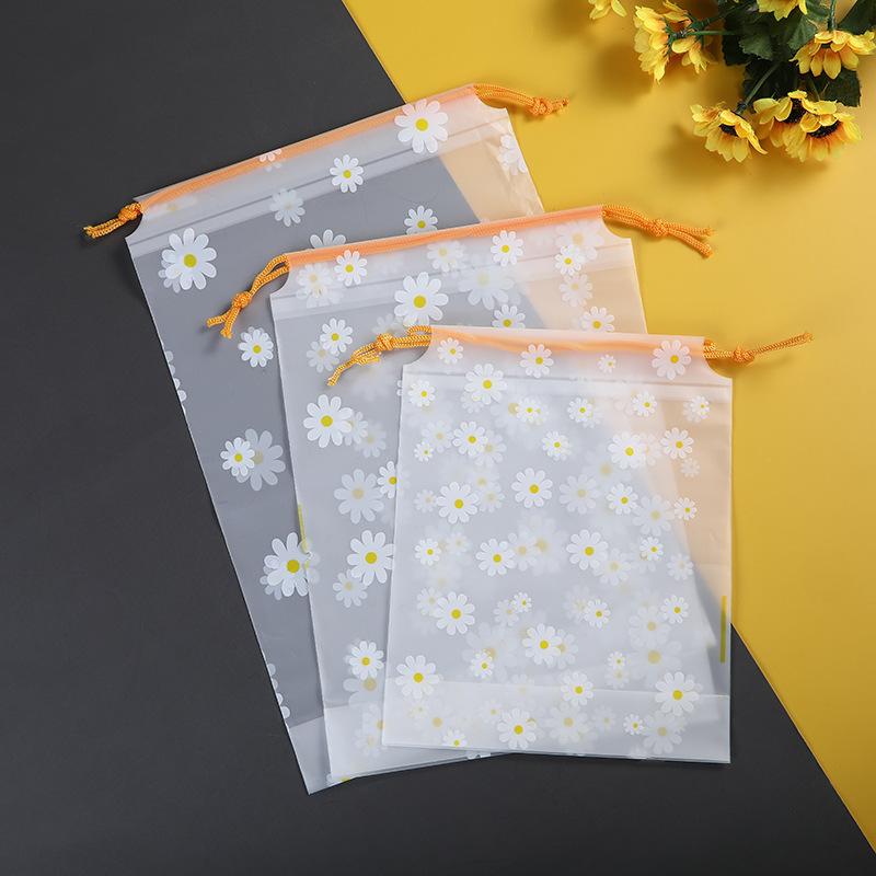 50PCS Waterproof Daisy Drawstring Bag Portable Travel Drawstring Towel Clothes Shoes Organizer Transparent Makeup Toiletry Bags