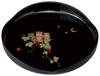 Yoshio Nariyoshi Mikasa Round Tray, Black Lacquer, Lucky Owl Design, 25M4-2