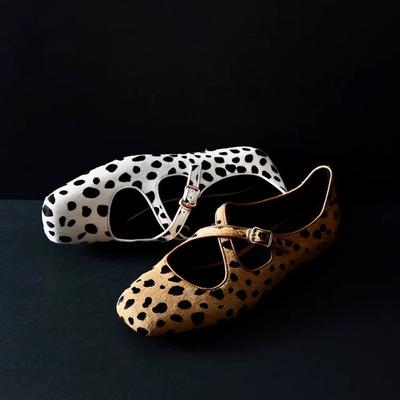 Leather French Niche Square Head Cross Buckle Flat Bottom Leopard Print Ballet Single Shoes Women's 2025 New Mary Jane Shoes