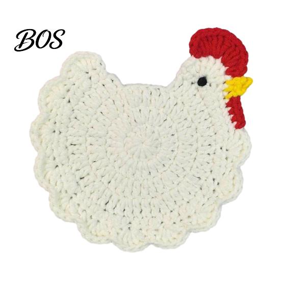 Animal Shaped Coasters Crochet Hen Coaster, Handmade Chicken Shape Knitted Mat Novelty Gift for Coffee Cup, Cute Kitchen Countertop Bar Accessory