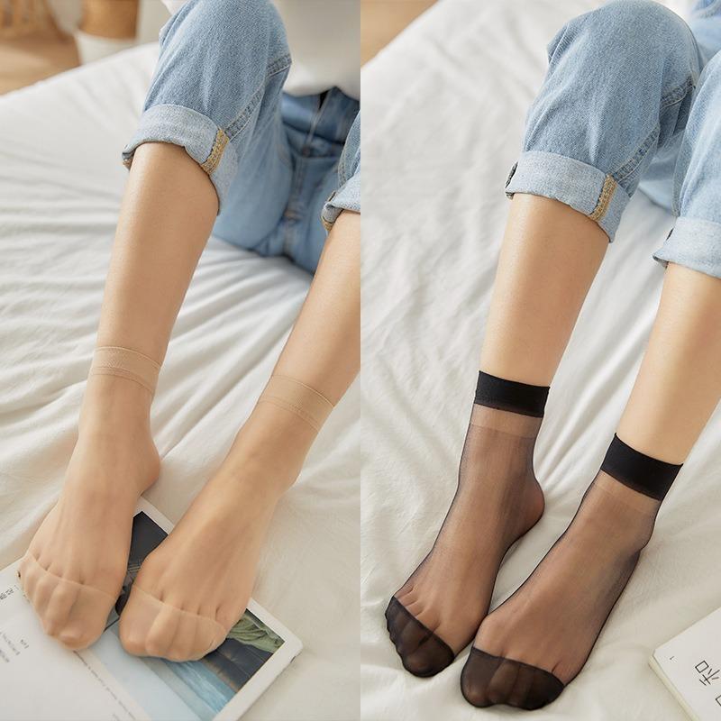 10 Pairs of Socks Ladies Summer Thin Anti-odour Short Stockings Anti-hooking Solid Colour Invisible Crystal Stockings