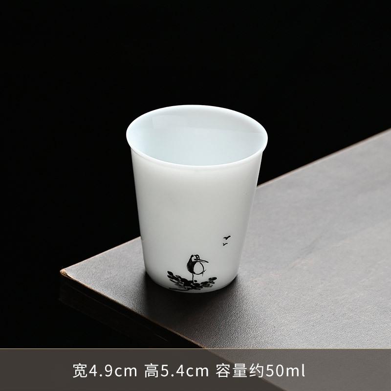 50ml Iced Jade Porcelain Tea Cup Dehua White Hand Painted Bird Single Master Cup Smelling Tea Bowl Water Jug Kung Fu Teaset Gift