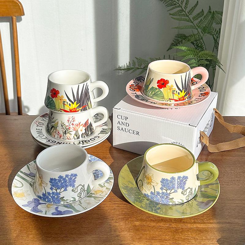 Office Ceramic Coffee Cup and Saucer Set Premium Sense Souvenir Afternoon Tea Household Water Cup Mug
