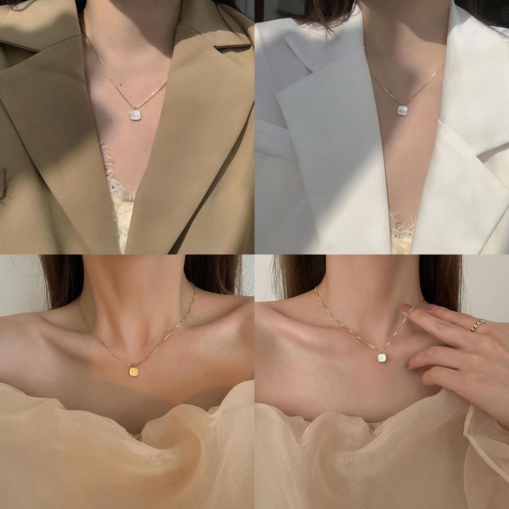 New Square Oil Dropper Necklace Minimalist And Trendy Design White Color Fashionable Pendant For Women