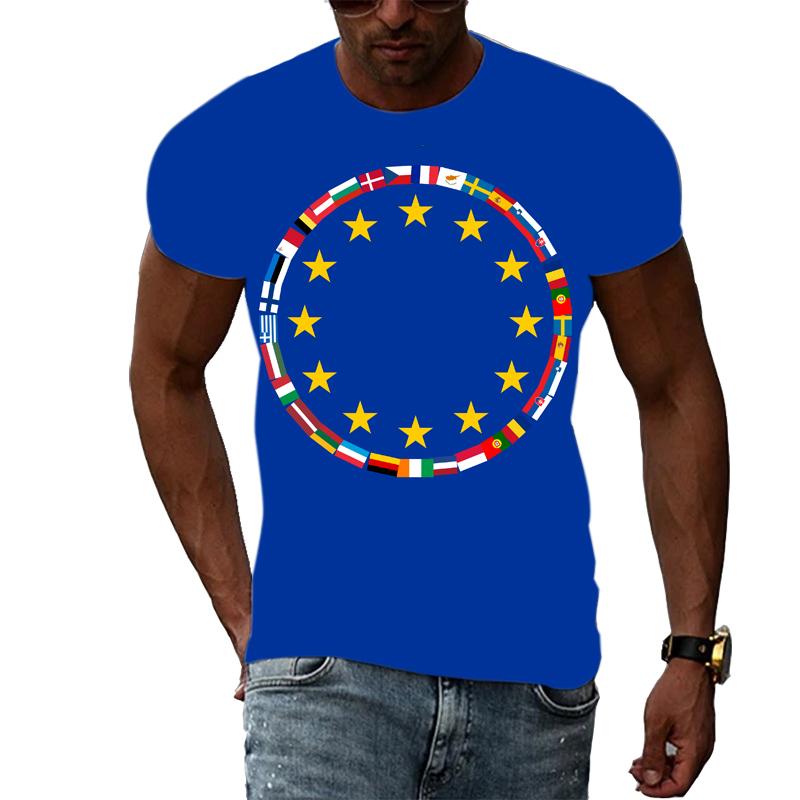 

Летняя футболка с круглым вырезом, 3D-принтом карты флага Европы, модная, повседневная, с коротким рукавом, мужская 6XL
