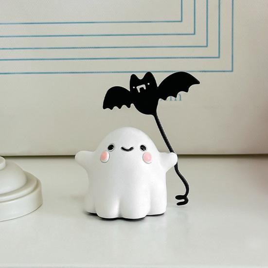 Cute Resin Ghost Statue Walking Dog Figurine, Holding Bat Balloon Statue, Spooky Halloween Children Room Desktop Decor Decor, Mini Stable Base