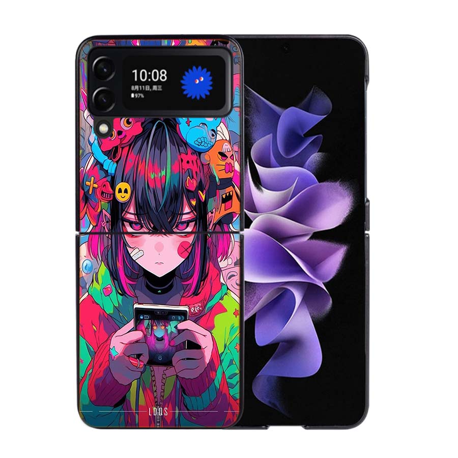 Graffiti Art Colorful Princess Girl Phone Case For Samsung Z Flip 7 6 5G Galaxy Z Flip4 Z Flip5 Z Flip3 Coque Black Hard PC Shel