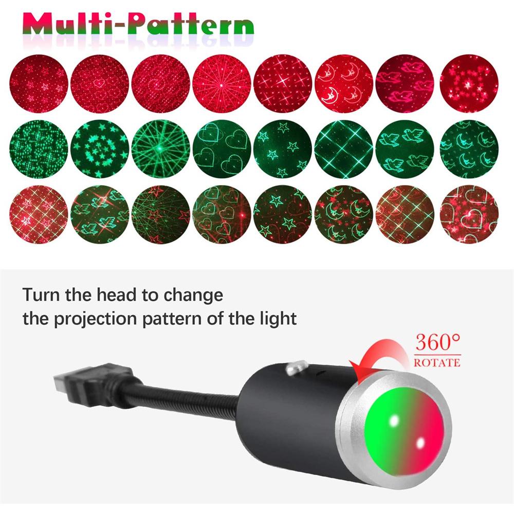 USB Star Projector Night Lights 3 Colors & 24 Lighting Modes Sound Activated Strobe Adjustable Starry Galaxy Lamp Car Room Decor