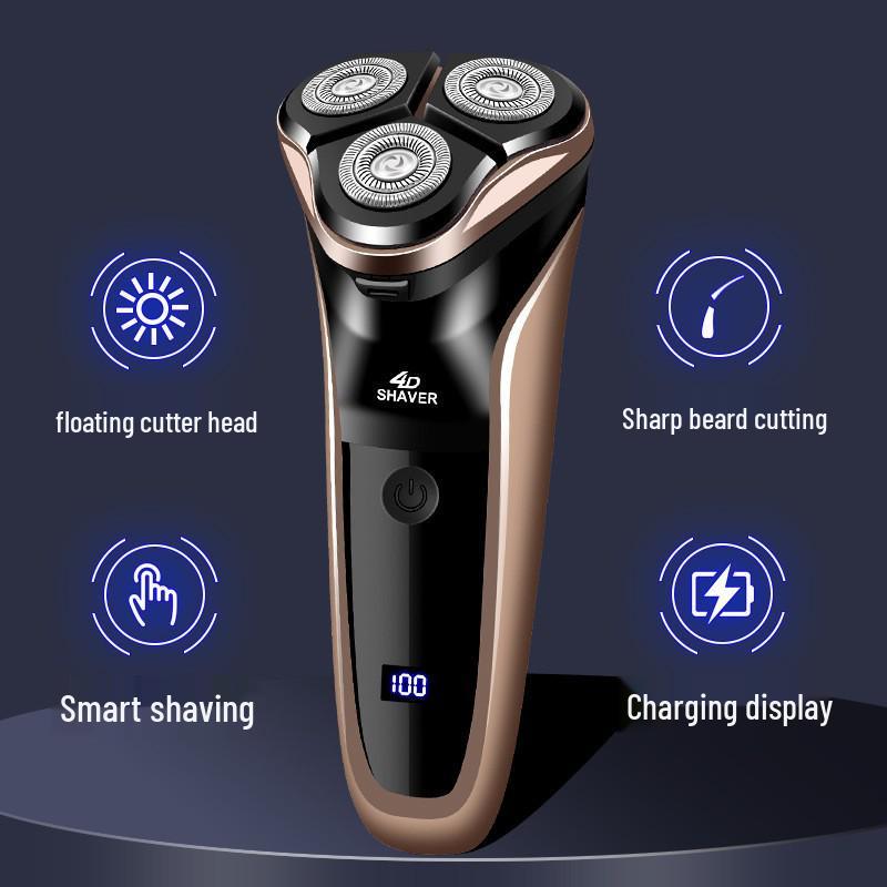 Germany 4D Electric Shaver: Rechargeable, Washable, Three-Blade Men's Razor and Smart Beard Trimmer with Floating Heads.